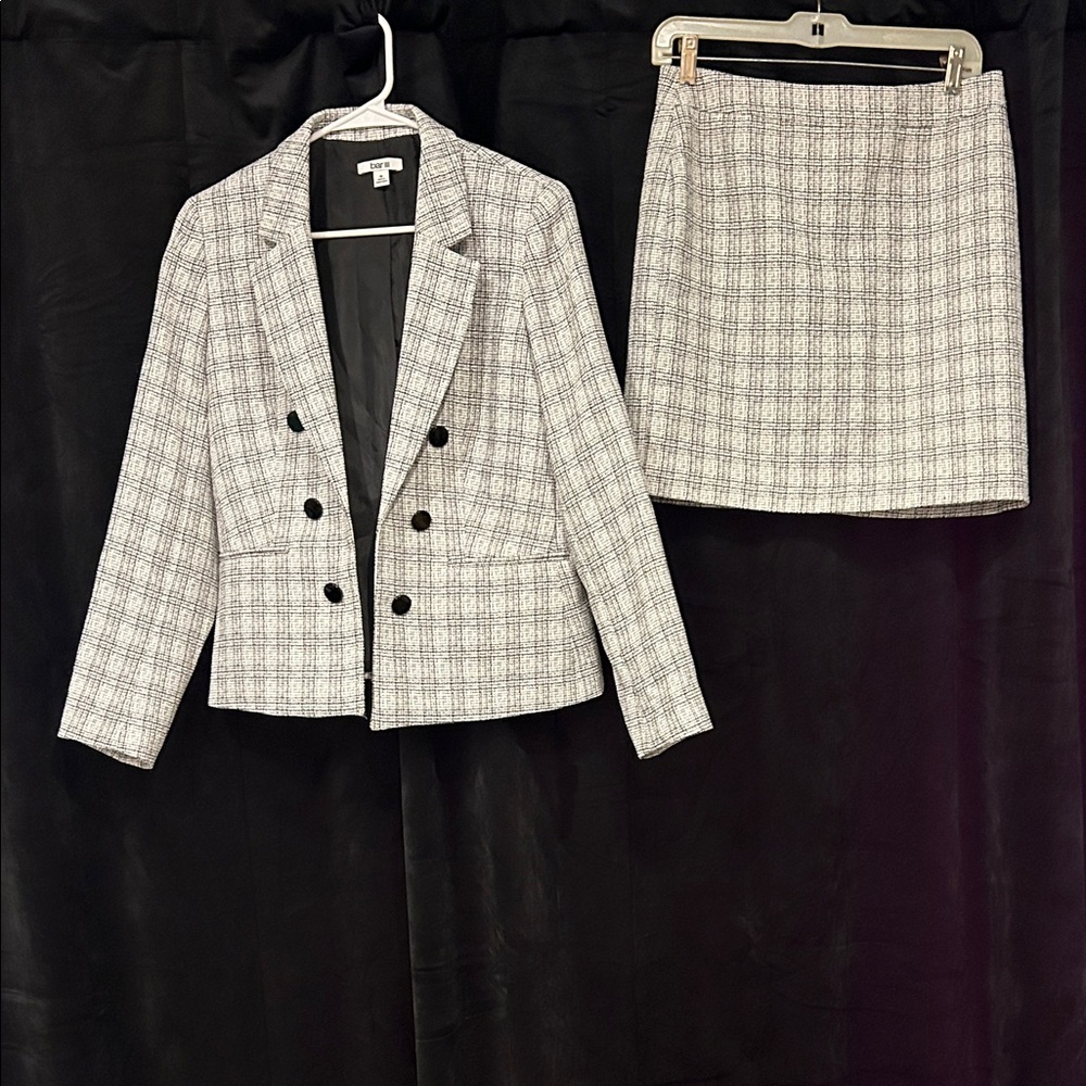 Bar III Black and White Plaid Blazer and Skirt Set
